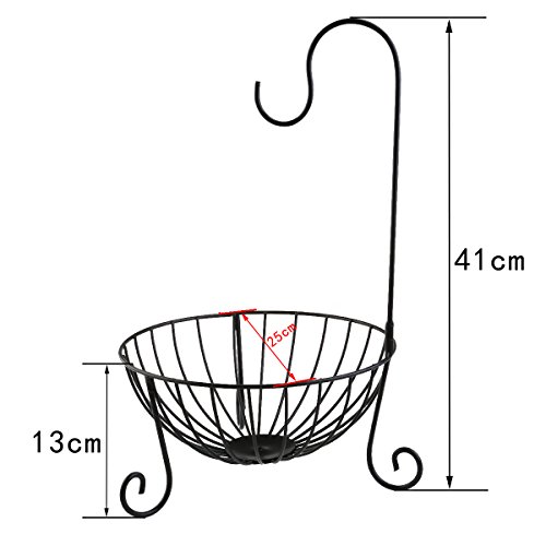 OUNONA Obstkorb mit Bananenhaken aus Metall Maße: 41 x 25 x 13cm (schwarz) - 3