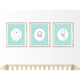 Kinderposter Kinderzimmerbild 3er-Set mit Eisbär, Eule und Giraffe - für Jungen und Mädchen, Baby, Kind - Geschenkidee zur Geburt, Taufe, Geburtstag; Poster Kinderzimmer Wandbild - ungerahmt