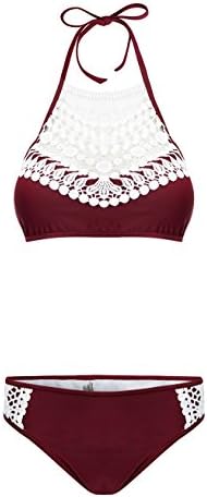 zhaoxing Womens Sexy Strappy Spaghetti Strap Striped Floral Mesh Bra Top Bottom Bikini Set Beach Bathing Suit Swimsuit Swimwear Beachwear (M UK8, Wine)