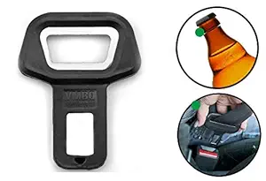 Inditradition Universal Car Seat Belt Alarm Stopper Buckle with in-Built Bottle Opener, Metal, Black (Pack of 2)