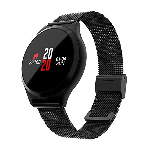Preisvergleich Produktbild BZLine Bluetooth Smartwatch, Herzfrequenzmesser Bluetooth Armband Fitness Tracker Smart Watch Armband für iOS Android Samsung Huawei Sony LG HTC Google Herren Damen Kinder Mädchen Jungen (Milanese # Schwarz)