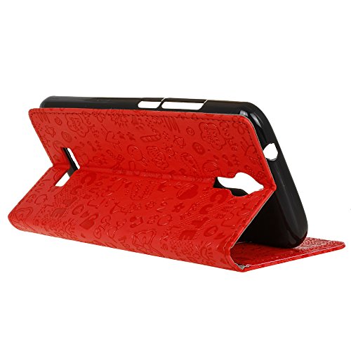 Handyhülle für Acer Liquid Zest Plus LTE,Quenjoy® Cartoon Textur Leder Tasche Smart Cover Flip Case Beschützer Haut Schutzhülle Hüllen für Acer Liquid Zest Plus LTE HM.HVNEE.001/HM.HVQEE.001 Smart Phone,Rote 02 - 5