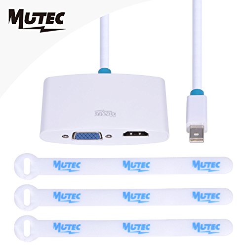 MutecPower 2 in 1 Mini DisplayPort (DP) zu HDMI und VGA Adapter Konverter Stecker auf Buchse - 30 cm - Ultra HD 4K-Auflösung - mit 3 Kabelbinder - Männlich zu weiblich