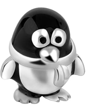 Nenalina Pinguin Silber Bead mit Emaillie schwarz in 925 Sterling Silber, auch kompatibel für Pandora Beads Armbänder...