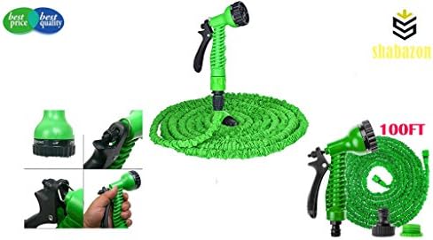 shabazon Green Garden Water Hose Expandable Flexible Tube with Spray Nozzle Gun, gazes, Flexible Tube Water Hose 100 ft extendable