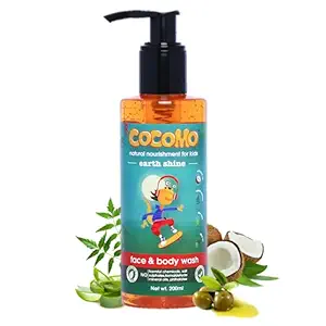 Cocomo Natural Neem & Aloe Vera Kids Face & Body Wash, Citrus Fragrance, Hydrates & Nourishes Skin | Earth Shine 200ml (Age: 4+)