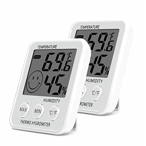 SoeKoa Digital Thermometer Indoor Hygrometer Humidity Meter Room Temperature Monitor Large LCD Display Max/Min Records for Home Car Office White (2 Pack)