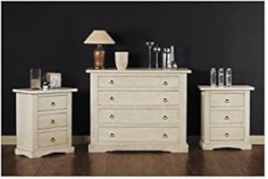 EsteaMobili - COMO' 4 CASSETTI E 2 COMODINI LACCATO AVORIO ANTICATO - 124FL COMO-2COMODINI