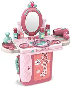 Toys N Smile Plastic Beauty Makeup Kit Cosmetic Set Pretend Play Fashion Set Toy with Makeup Accessories for Kids, Multicolour