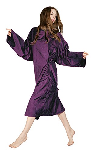 Purple Crinkle Fabric Hairdressing Hair Gown With Sleeves & Stud Fastening Adjustable Collar