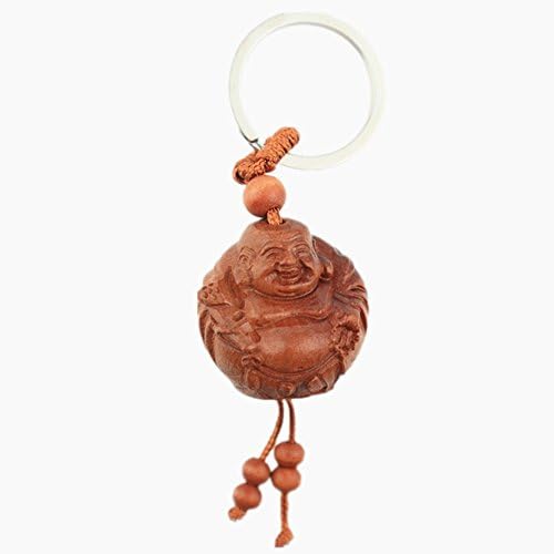Muzuri's Feng Shui Wood Happy Laughing Buddha Figure Key Chain for Lucky and Protection + Free Handmade Luck Red String Bracelet