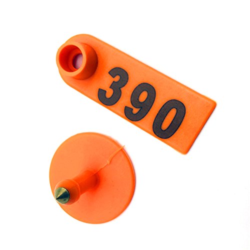 Adhere To Fly Plastic Livestock Ear Tag for Goat Sheep Pig Three Colors Number 1 to 500 (001-100, Orange)