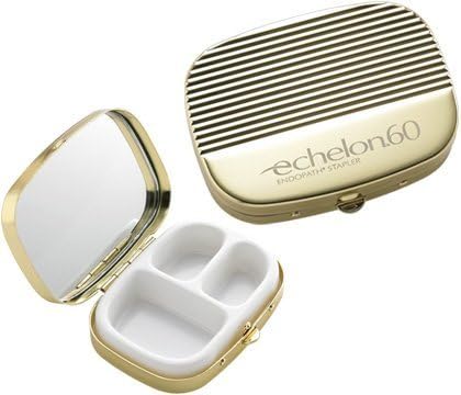 Aeropen International P-120G Shiny Gold Ribbed Cover with 3 Compartment Pill Box and Mirror