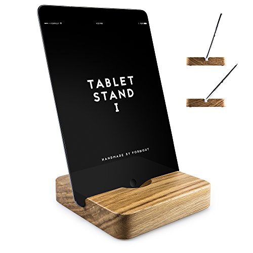 FORMGUT // iPad Ständer Holz, Tablet-halter für iPad Pro, Mini 2, 2 Winkel Neigungen, Schreibtisch, Bett oder Boden Halterung // Handmade in Germany // Eiche Massivholz
