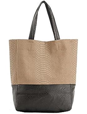 Wewod Handtaschen Damen Leder Shopper Tasche Krokodil Henkeltasche Vintage Tote Tasche Lässig Umhängetasche Zweifarbig