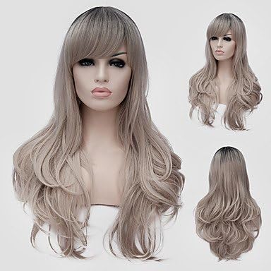 DESY Ash Blonde wavy hair and the wind nightclub performances Street color million with a partial wig. , grey