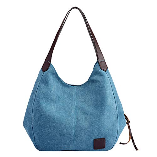 WAWJ Store Bolsos de Mujer, Bolso Tote Canvas Bolso Bandolera Bolso Lona Bolso Shopper (Azul)
