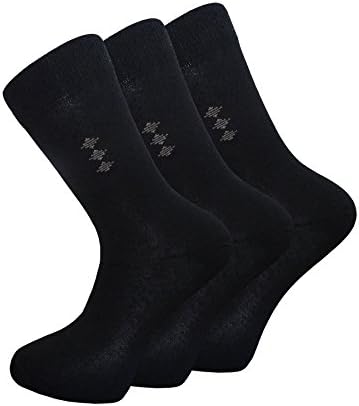 Milky Silk Mens Cotton Rich Calf Socks 3 Pairs Pack Casual Everyday Work Boot Formal Sport (9-12, Black Argyle)