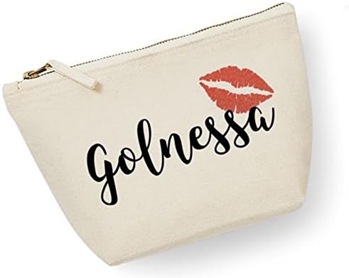Personalised Name Make Up Bag Cosmetic Bag Lips Kiss Birthday Gift (Medium, Natural)