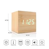 Mini Würfel Digital Wecker Retro USB / AAA Batteriebetriebene LED-Beleuchtung Sprachsteuerung mit Zeit Datum Temperaturanzeige (Bambus) - 2
