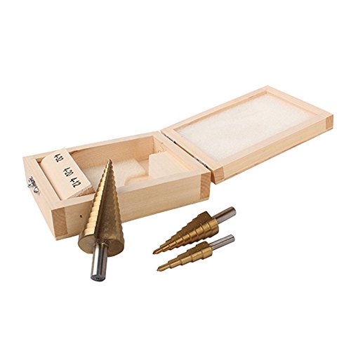 FeelGlad(TM) Professionelle HSS TiN Profi Stufenbohrer im 3er-Set: 4-12mm/ 4-20mm/ 4-32mm Schälbohrer Konusbohrer Kegelbohrer Fräser – Gold - 7