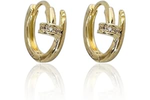 GENERIC Fashion Cubic Zircon Nail Shape Small Hoop Earrings For Women Cute Earrings Party Jewelry Gift Creative