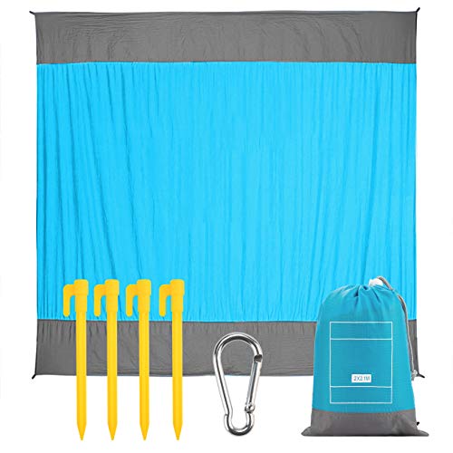 Expower - Coperta da Picnic Grande, con Ganci, 210 x 200 cm, Leggera, Impermeabile, a Prova di Sabbia, per Esterni, Viaggi, Campeggio, Escursionismo, Formato Tascabile