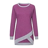 iHENGH Neujahrs Karnevalsaktion Damen Herbst Winter Bequem Lässig Mode Frauen Herbst Lose Langarm Patchwork Lange Casual T Shirt Bluse Tops(S,Rot)