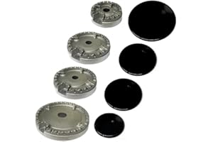 PIESSEONLINE Kit Bruciatori Liscio + Coprispartifiamma per Piano Cottura – Set 4 Piattelli + 4 Bruciatori Compatibili Con Ariston, Indesit, Samet, Sabat e Nardi