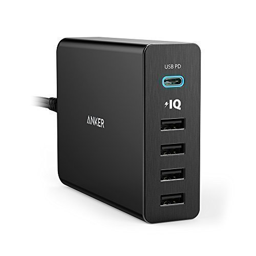 Anker PowerPort+ 5 Premium 5-Port 60W USB Type C Ladegerät USB-C mit Power Delivery für Apple MacBook, Nexus 5X / 6P und PowerIQ Technologie für iPhone 7 6 5, iPad, Samsung & Weitere