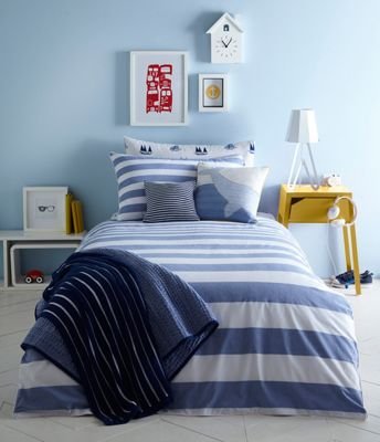 J By Jasper Conran Kids Bleu 'Chambray' à rayures Parure de lit, Coton, bleu, Simple