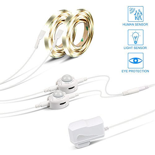 IWILCS Bett Licht, 2*120CM 12V DC LED-Streifen Licht, Automatisch Ein/Aus Bewegungs Aktiviert LED Lichtleiste, Nachtlicht Bewegungsmelder, Wasserdicht Led Licht Kit (Warmweiß, 2 Sensoren) - 2