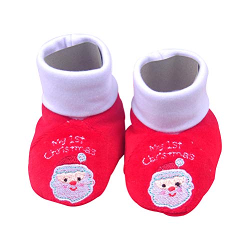 Preisvergleich Produktbild STOBOK Baby Booties Kleinkind Weihnachten Santa Hausschuhe Winter warme weiche Hausschuhe Infant Stiefel für Baby 0-12 Monate rot