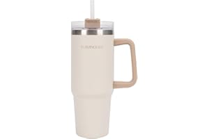 Flamingueo Termo 0,9L - Botella Agua Acero Inoxidable - Vaso Termico - Con Pajita - Bebidas Frías 24h y Calientes 10h - Taza Termica - Beige