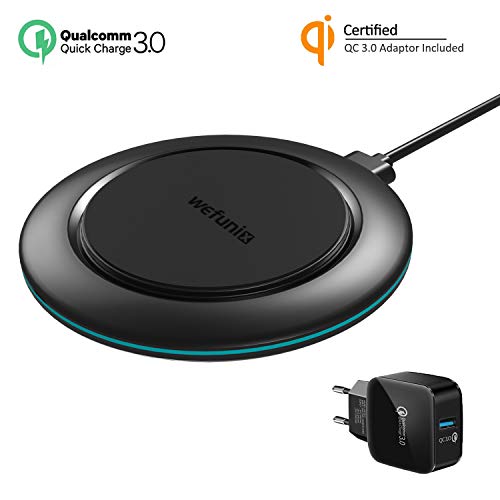 Wefunix Qi Cargador Inalámbrico Rápido Quick Charge 3.0 Carga Inalambrica [USB C]+Adaptador QC 3.0, 7.5W para iPhone XS Max XR X 8 plus Mi Mix 2S, 10W para Samsung Galaxy S10 S9 S8 Note 9/8 etc - MC10
