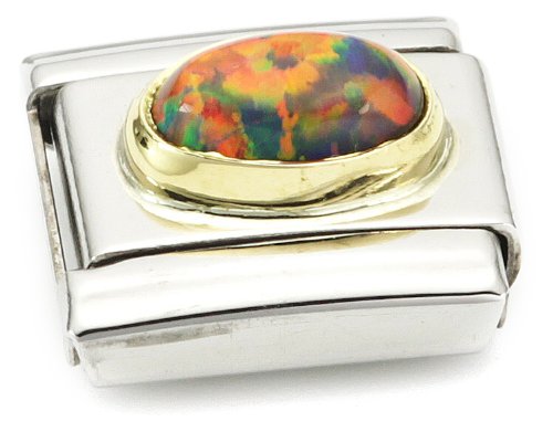 Nomination Composable Classic EDELSTEINE OVAL aus Edelstahl und 18K-Gold (OPAL ROT) 030502