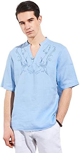 UAISI Men Long Sleeve Linen Shirts Casual Summer Shirts