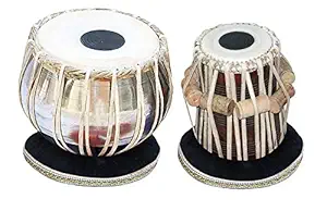 BABA SURJAN SINGH & SONS TABLA DRUM SET, Queen Brass PROFESSIONAL QUALITY IRON TABLA DRUM SET, IRON BAYAN SHEESHAM WOOD DAYAN TABLA, GREAT SOUND WITH TUNNIG HAMMER, CUSHION & COVER