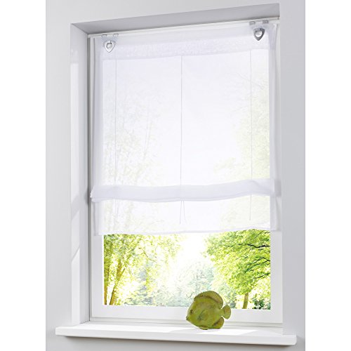 KOU-DECO Raffrollo Weiß Voile Transparent Gardinen Mit U-Haken 1er-Pack Vorhang (B*H 80*130cm, Weiß)