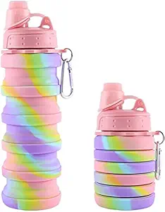 Pooja Entrepreneur Silicone Folding bottle Expandable and Foldable Light Weight Water Bottle; Silicon Portable Leak Proof Collapsible water bottle 500ml (Multicolor/Multidesign) Set01