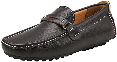 Shenduo Men's Nubuck Leather Loafers Flat Moccasins Driving Slippers Boat Shoes D3328 Coffee 9UK 43