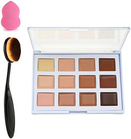 VONISA Concealers Palette 12 Color Sleek Cosmetics Cream Complete Coverage Makeup Kit Professional Face Contouring and Highlighter Base Foundation Pallet with Make Up Brush and Makeup Sponge Puff