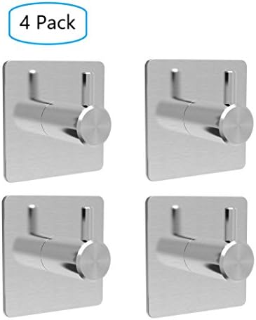 4 Pack of Self-Adhesive Towel Hook-made of solid 304 Stainless Steel, Used in Bathrooms, Kitchen, Doors, Lavatary, Closets, Water and Rust Proof, Easy to install without drilling