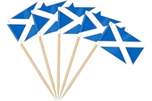 AhfuLife 100pcs Scotland Toothpick Flags Cake Toppers for Burns Night Decorations, Scottish Cocktail Stick Flag for Sandwich Food Cupcake Toppers Tableware St Andrew's Day World Cup Party Decor