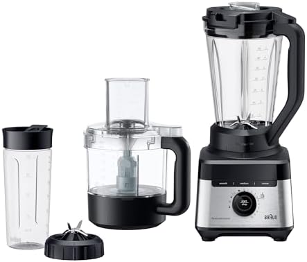 Braun PowerBlend 7 – Frullatore a 10 Velocità+pulse, 1400W, Fino a 30.000 giri/min, Caraffa TriAction da 2L, Food Processor 1,65L, Smoothie2Go 600 ml, per Smoothie e Salse, Nero (JB7568BK)