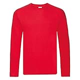 Cuello tapetado Fruit of the Loom - Camiseta de Manga Larga Modelo Original para Hombre (Extra Grande (XL)/Rojo)