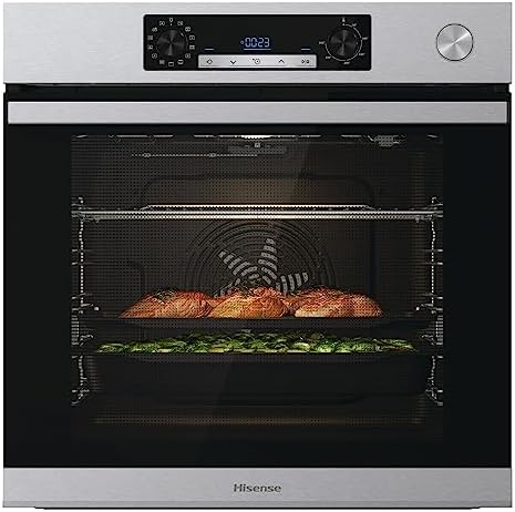 Hisense O66226AXS, Forno Multifunzione Termoventilato, Cavità XXL 77 Litri, Pulizia Aqua Clean, 13 Funzioni, Cottura Combinata a Vapore, Funzione Pizza 300 °C, Inox