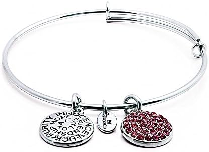 Chrysalis CRBT0110SP Rhodium Plated Expandable Bangle with Pink Tourmaline Swarovski Crystals