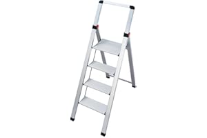 Gierre BS400 Sgabello Ultra Slim, Scala in Alluminio 4 Gradini con Parapetto, 5cm di Ingombro