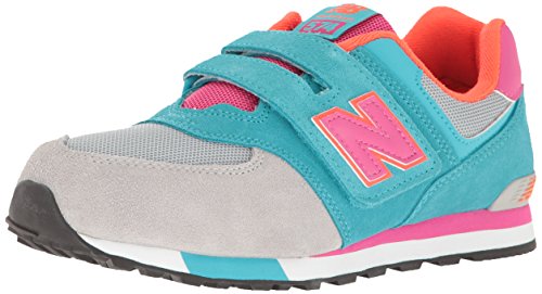 Preisvergleich Produktbild NEW BALANCE - Mehrfarbiger Sportschuh 574 preschool aus Wildleder und Mikrofaser, mit Klettverschluss, seitlich, hinten, Jungen, Mehrfarbig (Grey / turquoise), 33.5